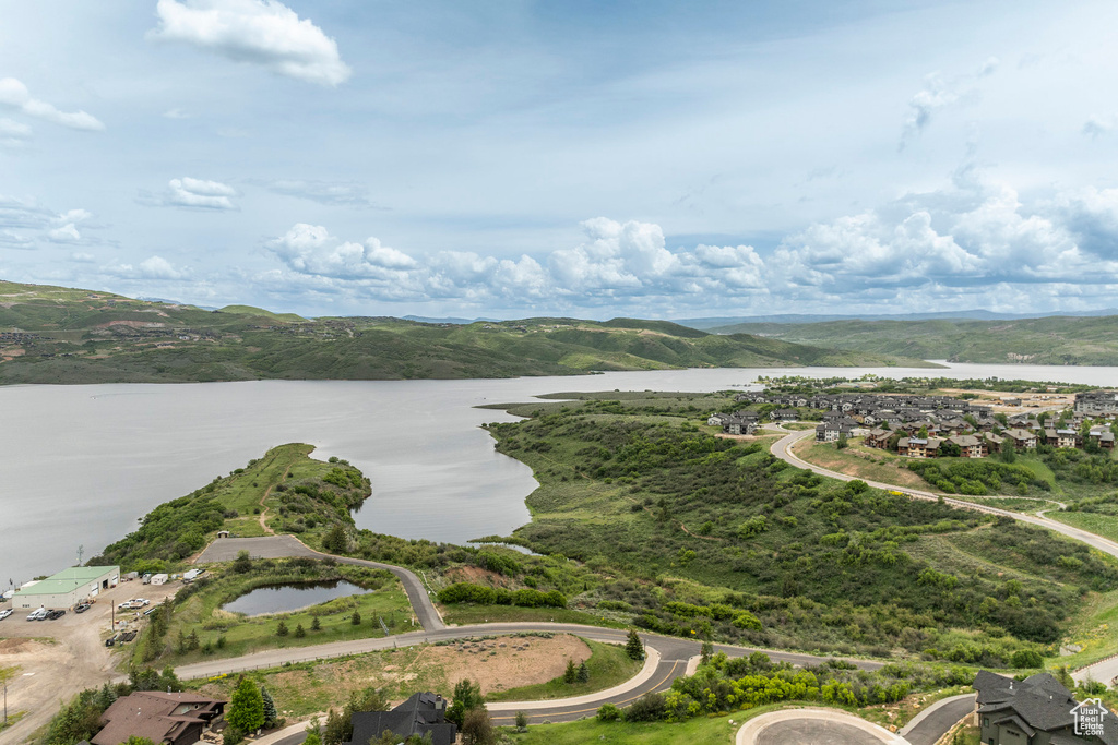 Aerial view of a water and mountain view