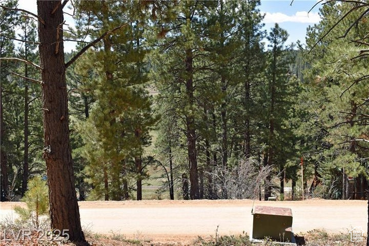 View of property's community with a wooded view