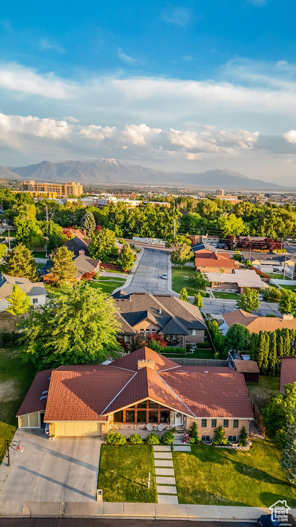 Aerial view of a mountain backdrop