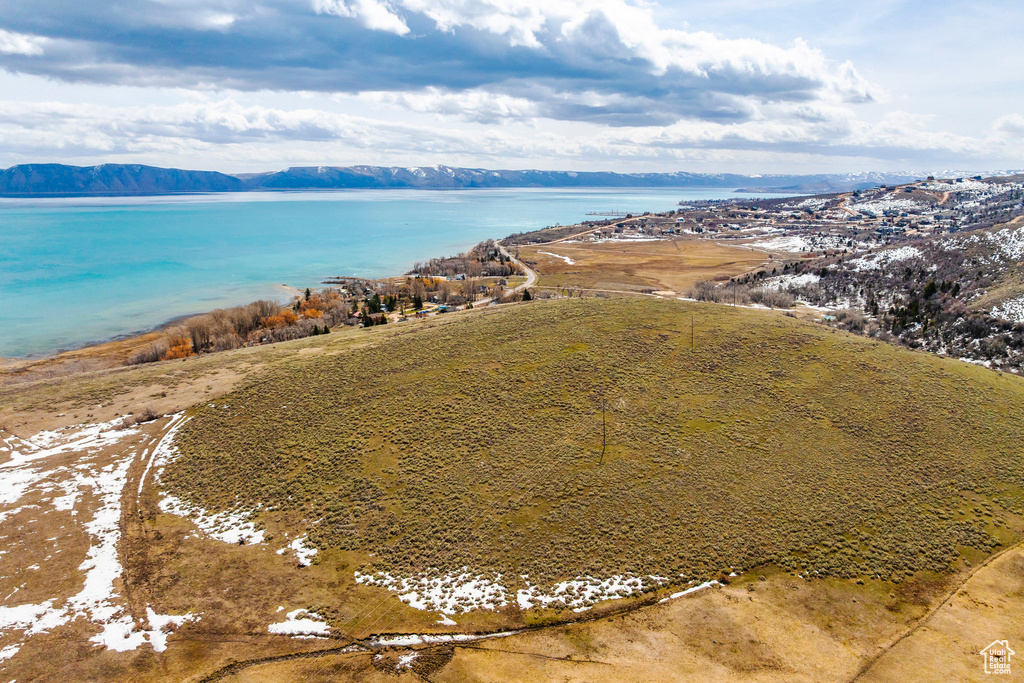 Aerial view of a water and mountain view