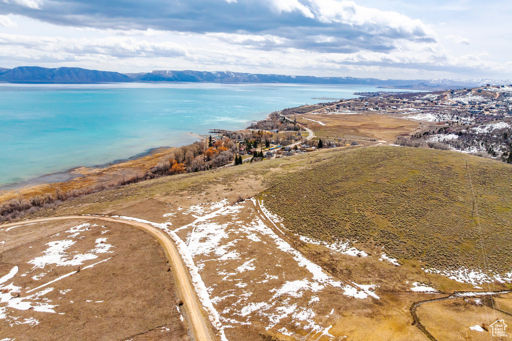 Aerial view of a water and mountain view
