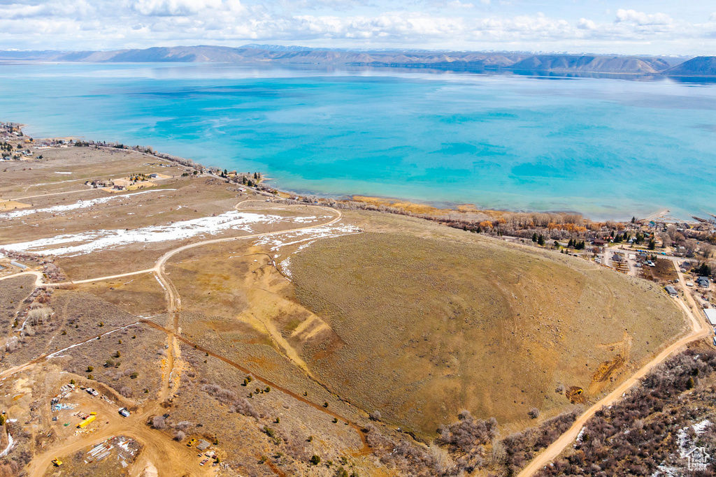 Aerial view of a water and mountain view