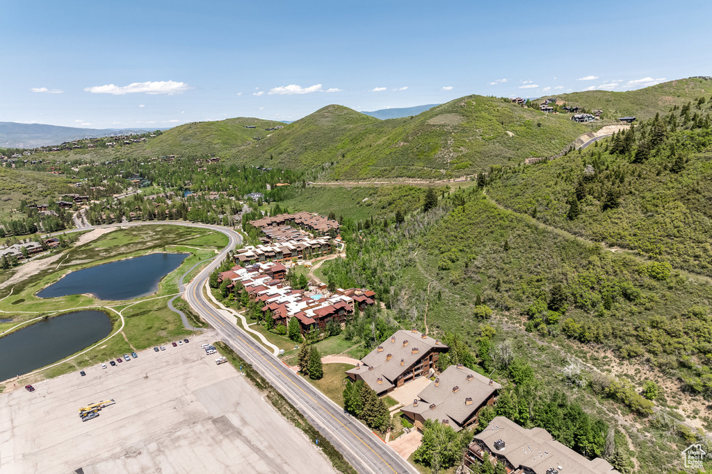 Aerial view of a water and mountain view