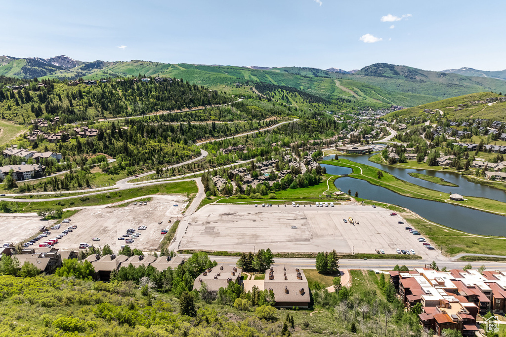 Aerial view of residential area with a water and mountain view