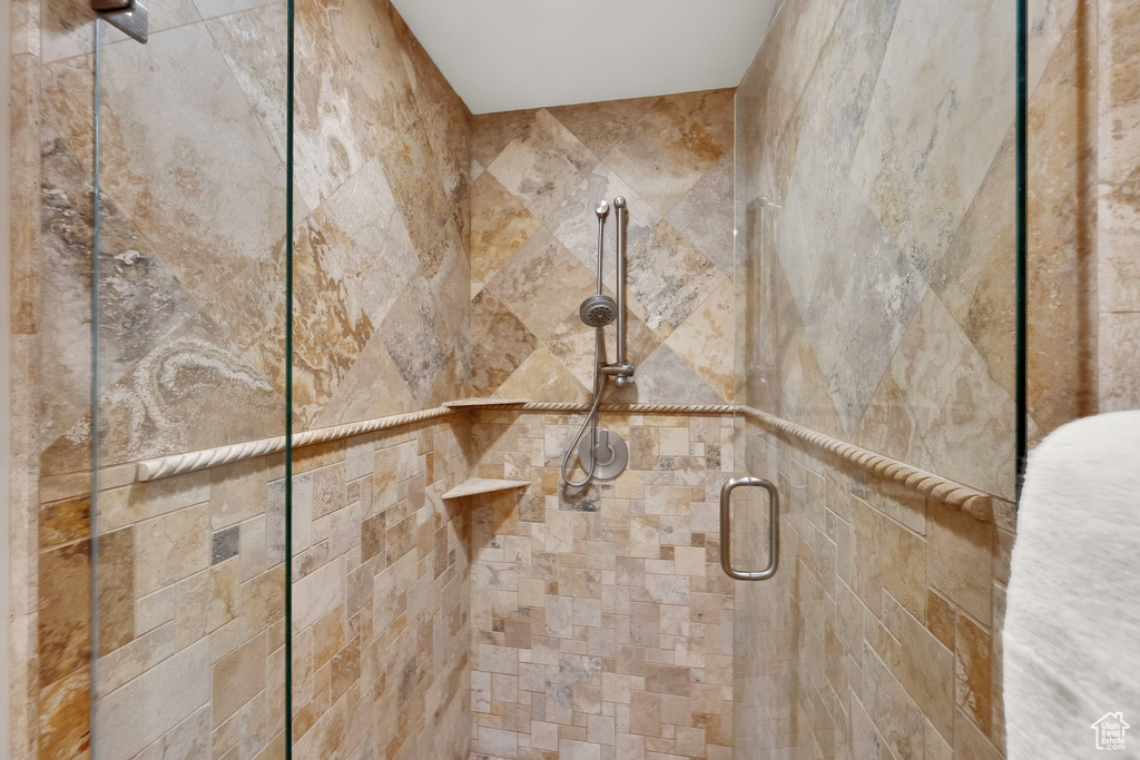 Bathroom view of a stall shower