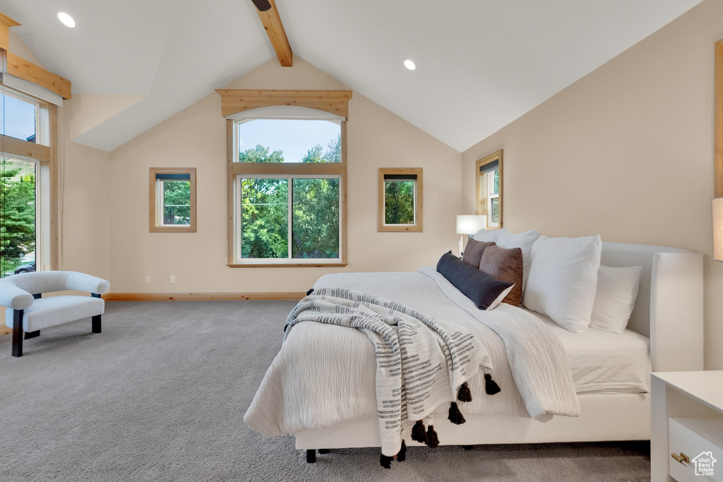 Carpeted bedroom featuring baseboards and recessed lighting