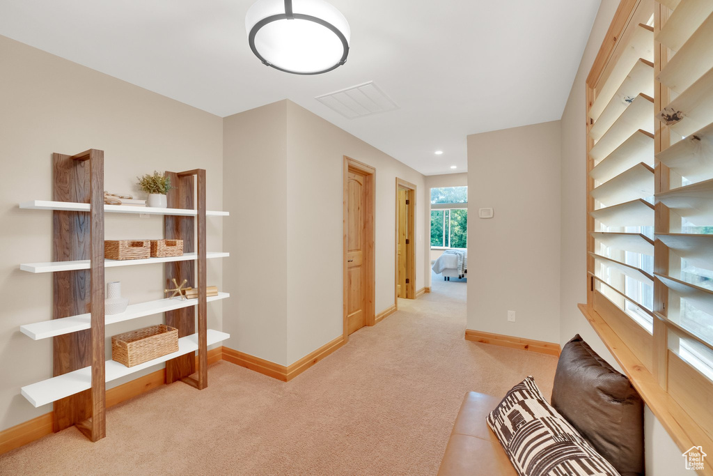 Hall with carpet and baseboards