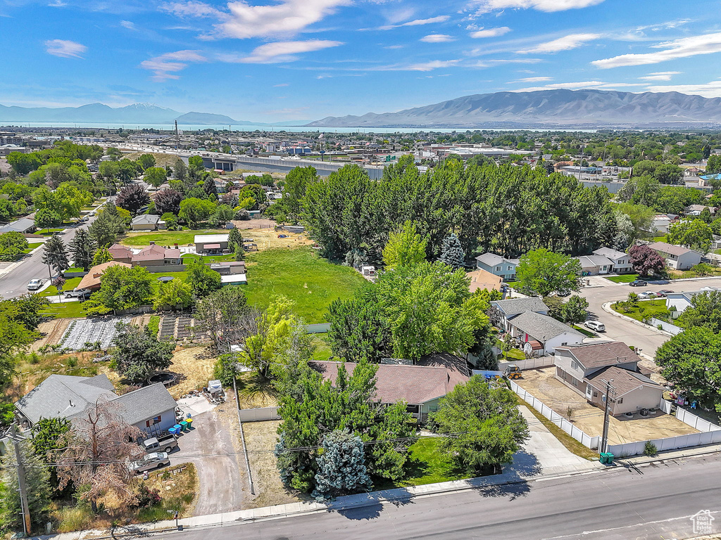 Aerial perspective of suburban area featuring mountains