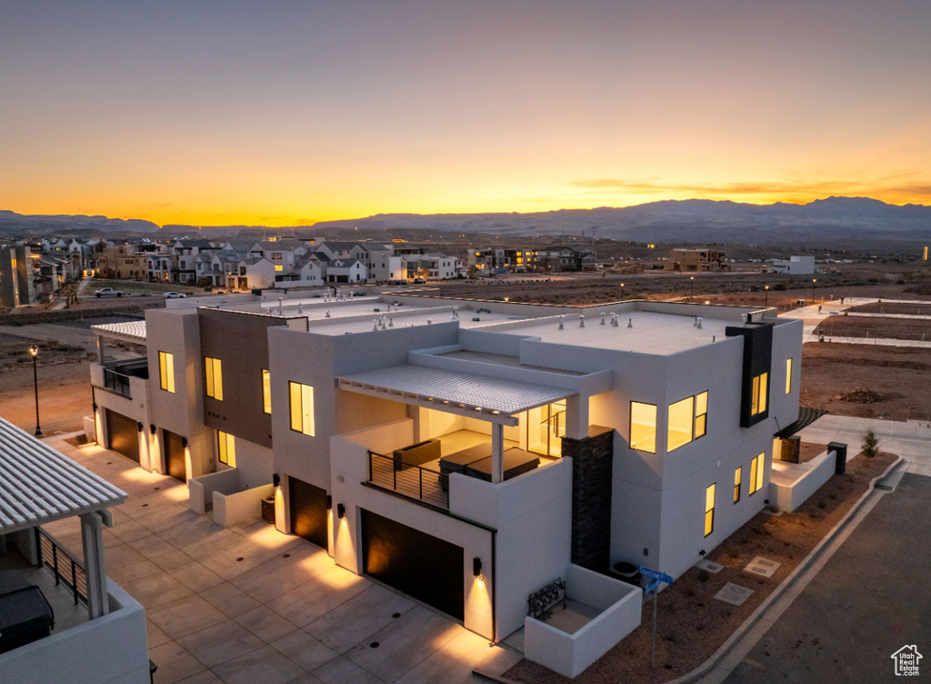 Exterior space featuring a mountain backdrop