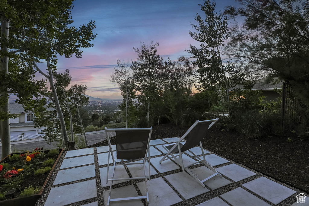 Patio terrace at dusk featuring a patio