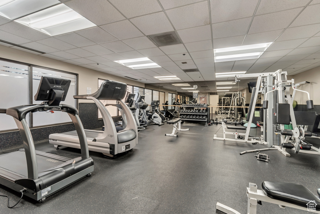 Workout area with a drop ceiling