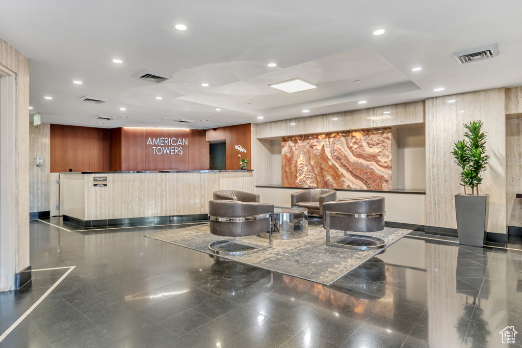 Reception with recessed lighting