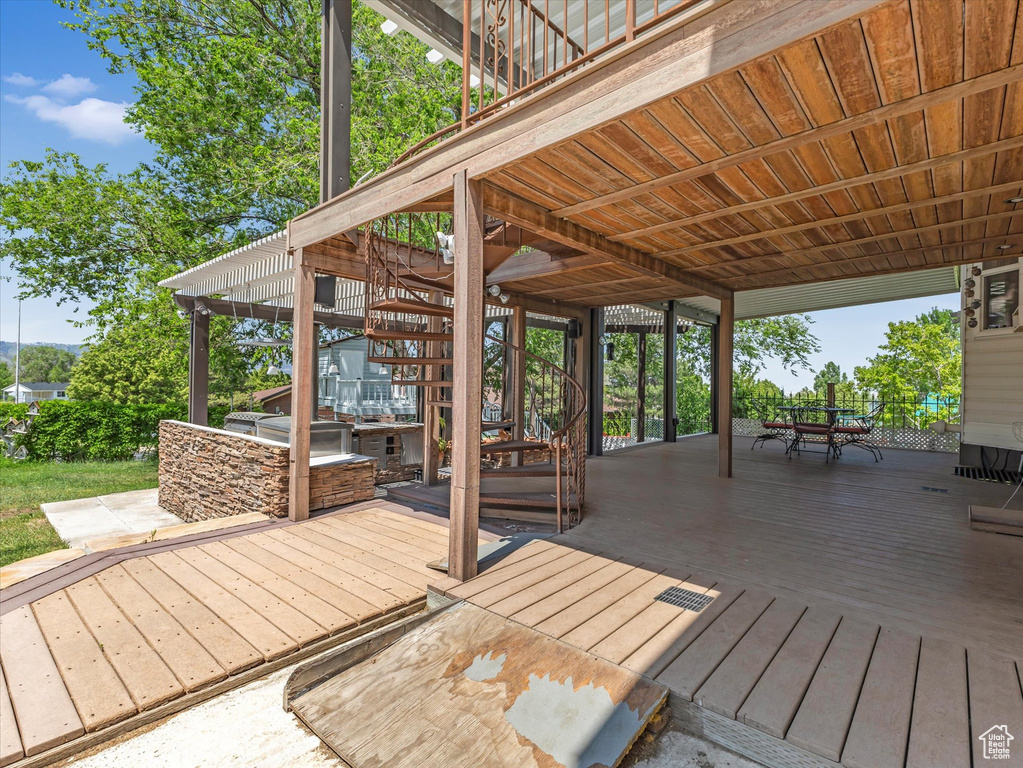 Deck with stairs and area for grilling