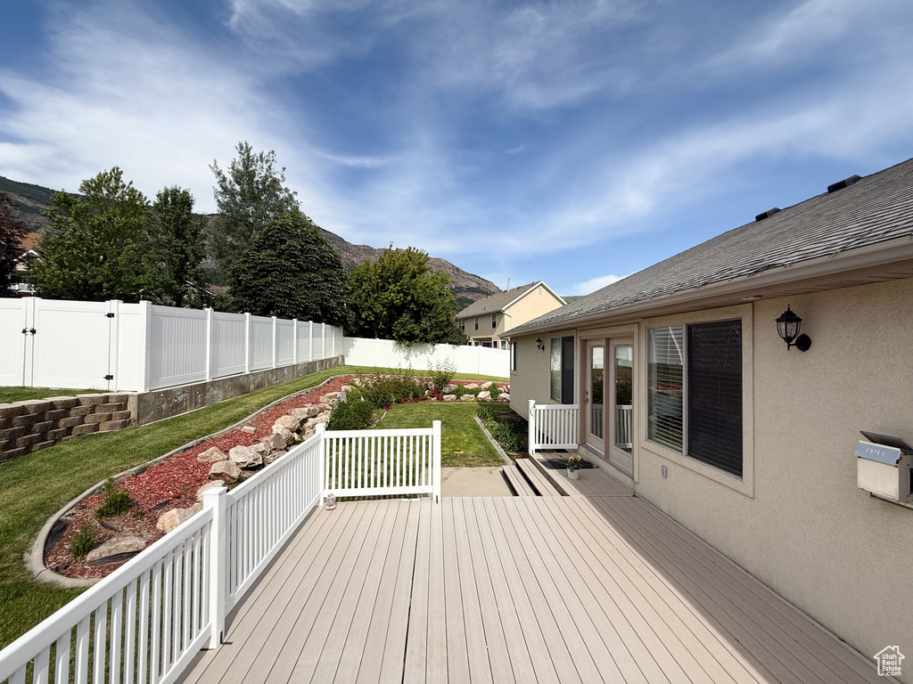Deck featuring a mountain view