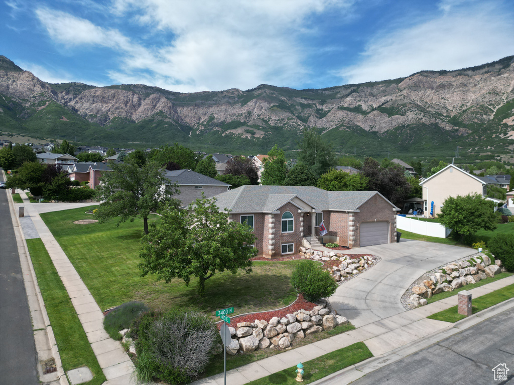 View of mountain background with nearby suburban area