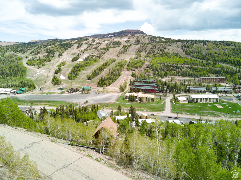 Aerial view of a mountainous background