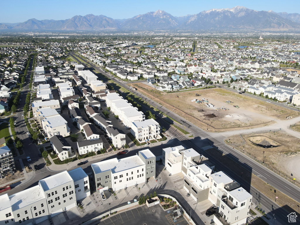 Aerial perspective of suburban area with mountains