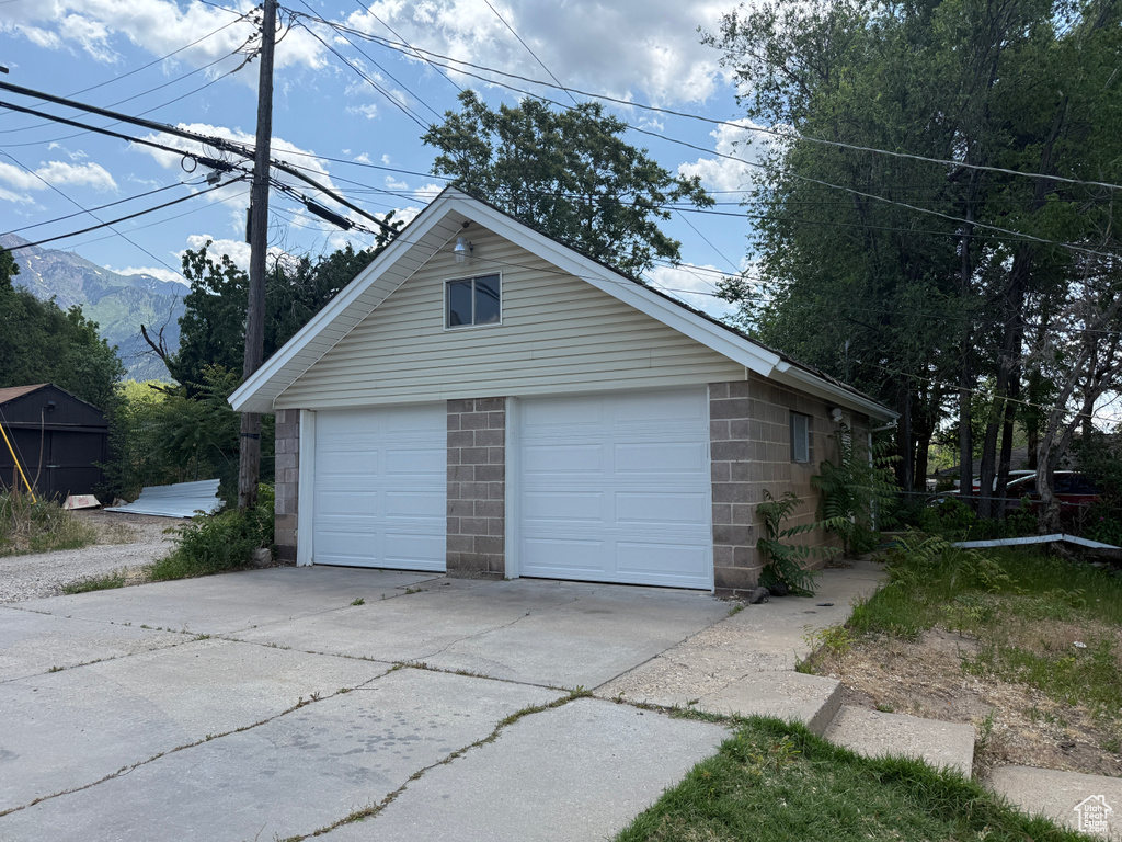 View of detached garage