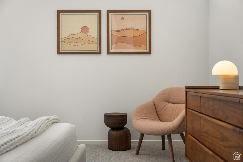 Bedroom with carpet floors and baseboards
