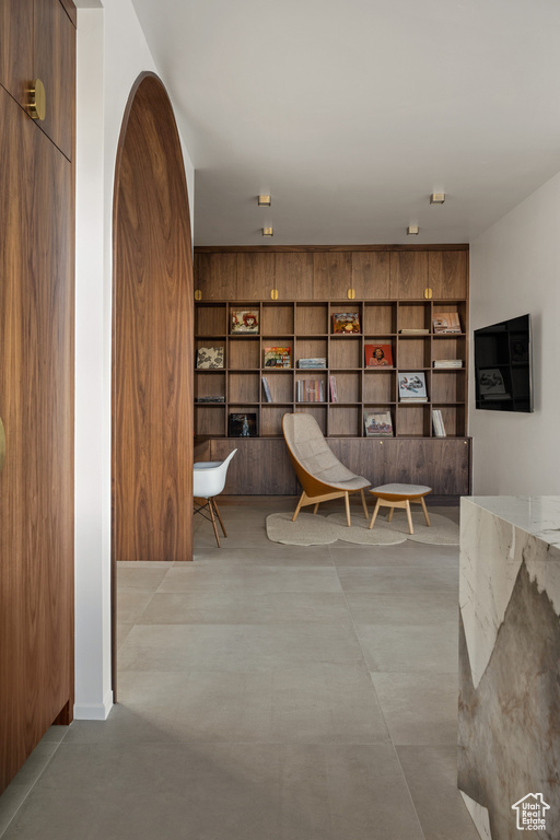 Living area with concrete floors