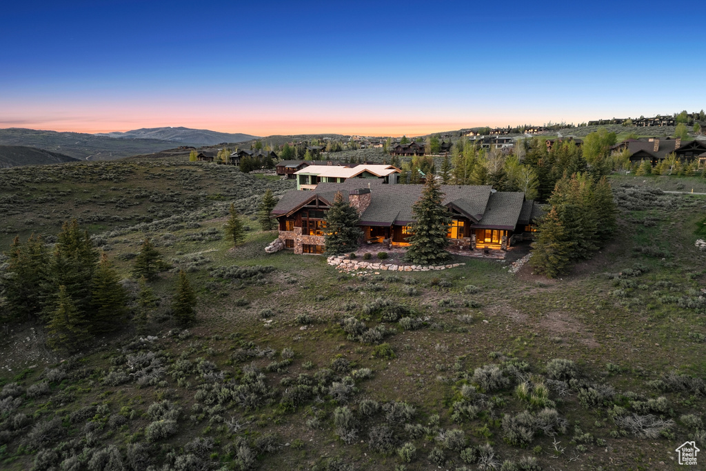 Aerial view at dusk of a mountain view