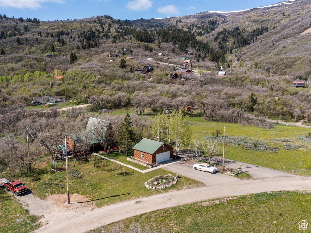 Drone / aerial view of a mountainous background