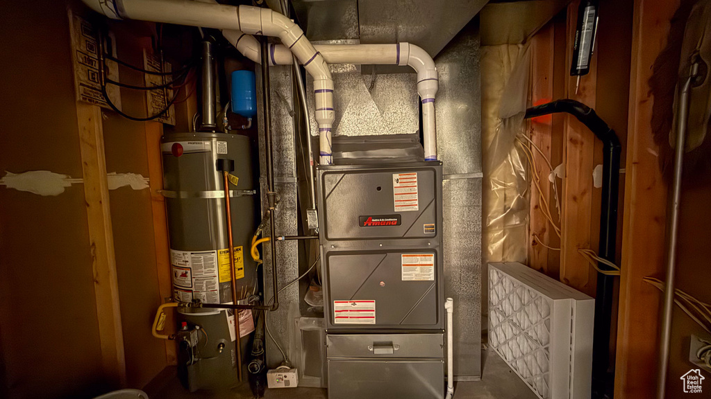 Utility room featuring secured water heater