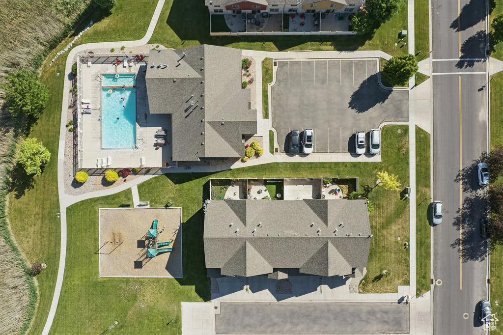 Aerial view of a pool area