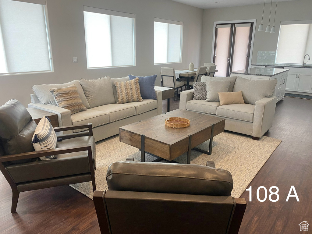 Living area with wood finished floors