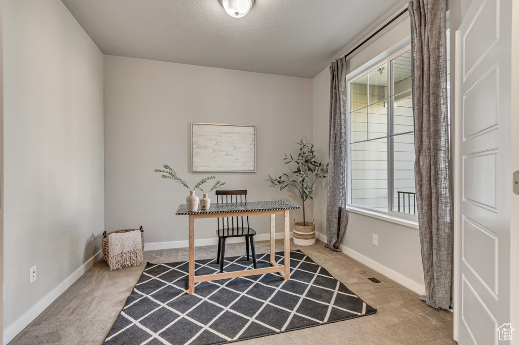Carpeted office with baseboards