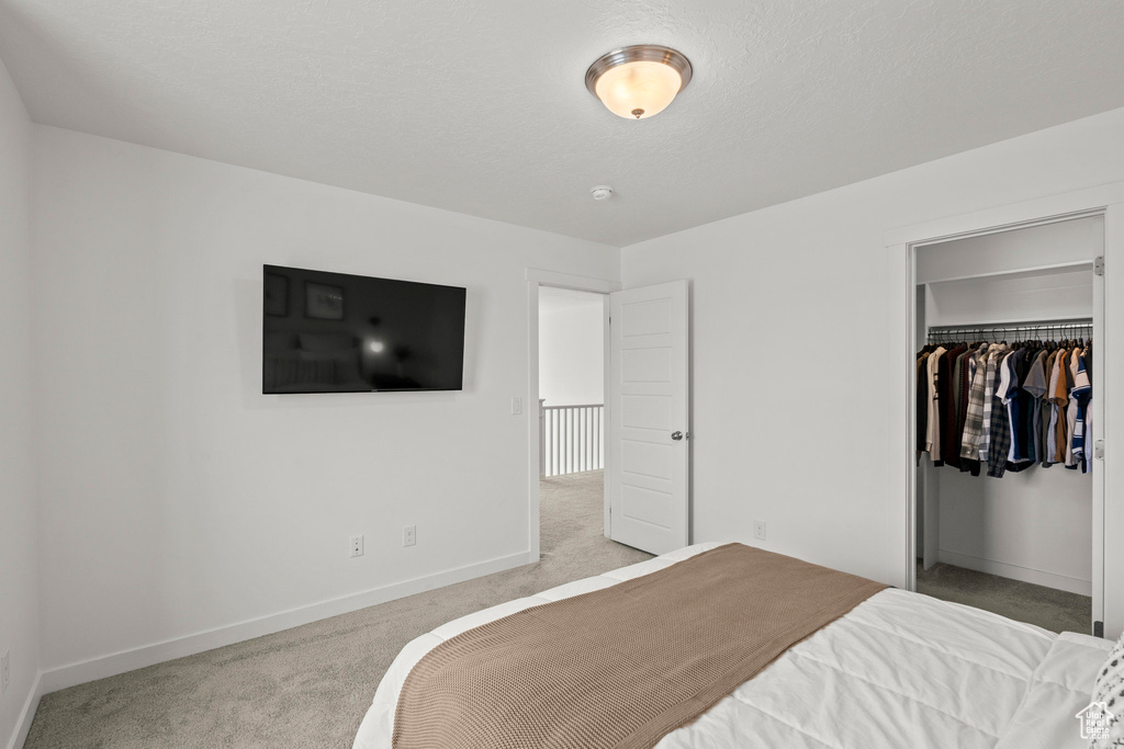 Bedroom featuring carpet floors, baseboards, a walk in closet, and a closet