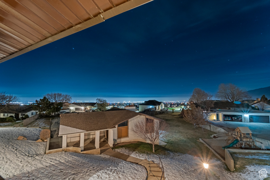 View of patio at night