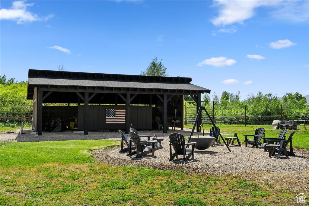 View of patio with a gazebo