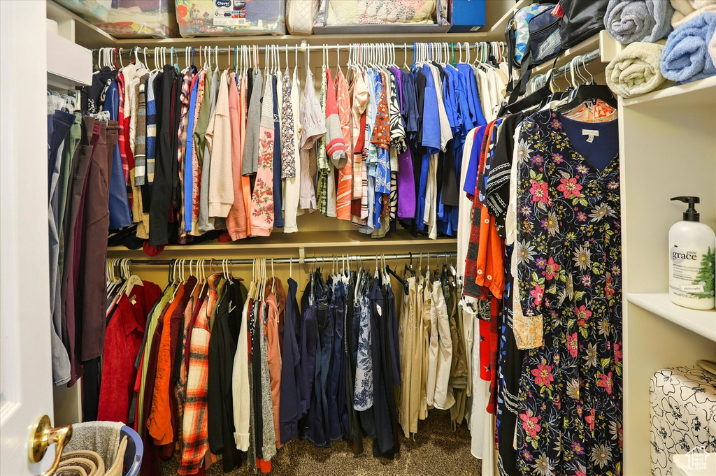 Spacious closet with carpet floors