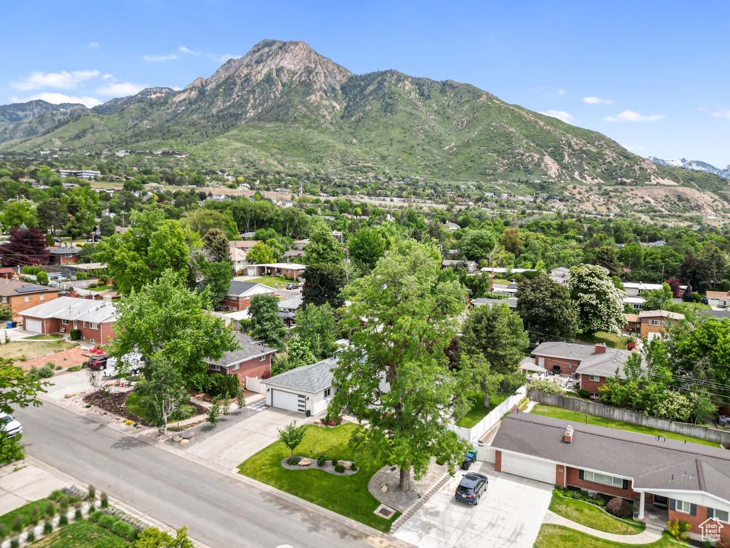 View of mountain background featuring nearby suburban area