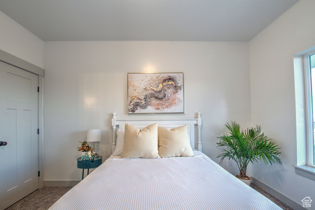 Bedroom featuring baseboards, multiple windows, and carpet floors
