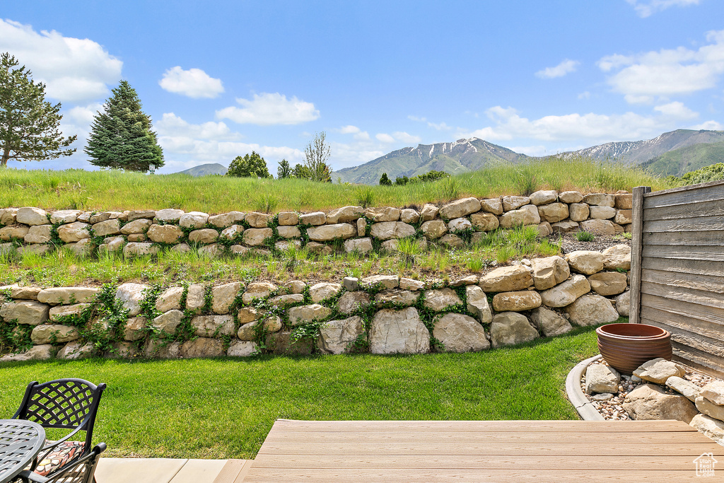 View of grassy yard with a mountain view