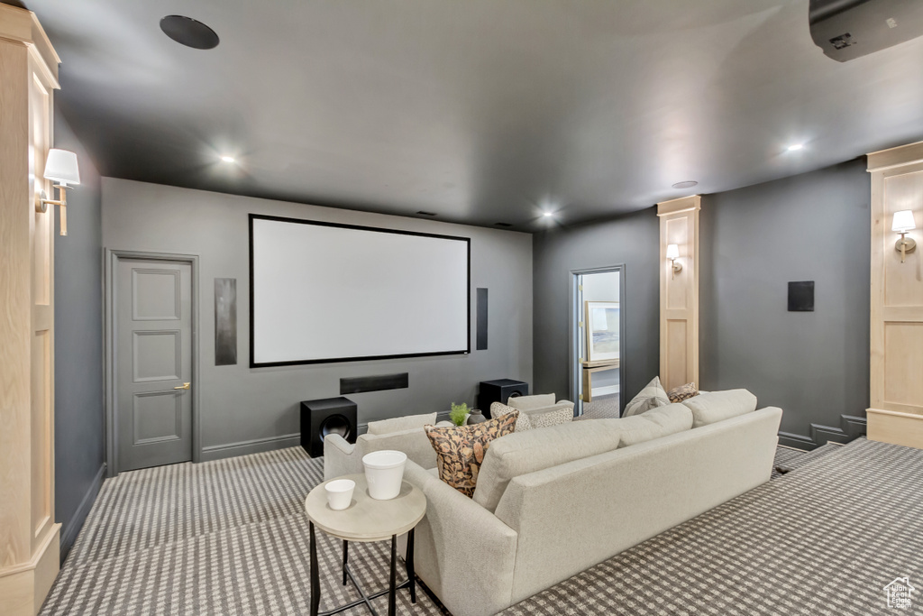 Cinema with carpet and recessed lighting