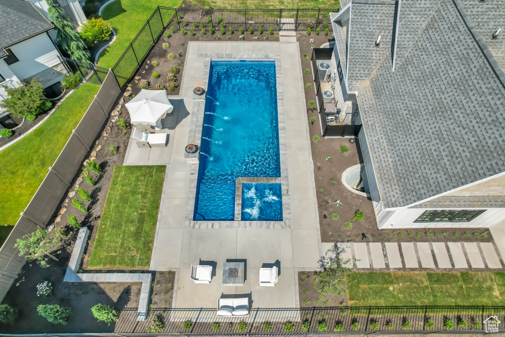Drone / aerial view of a pool