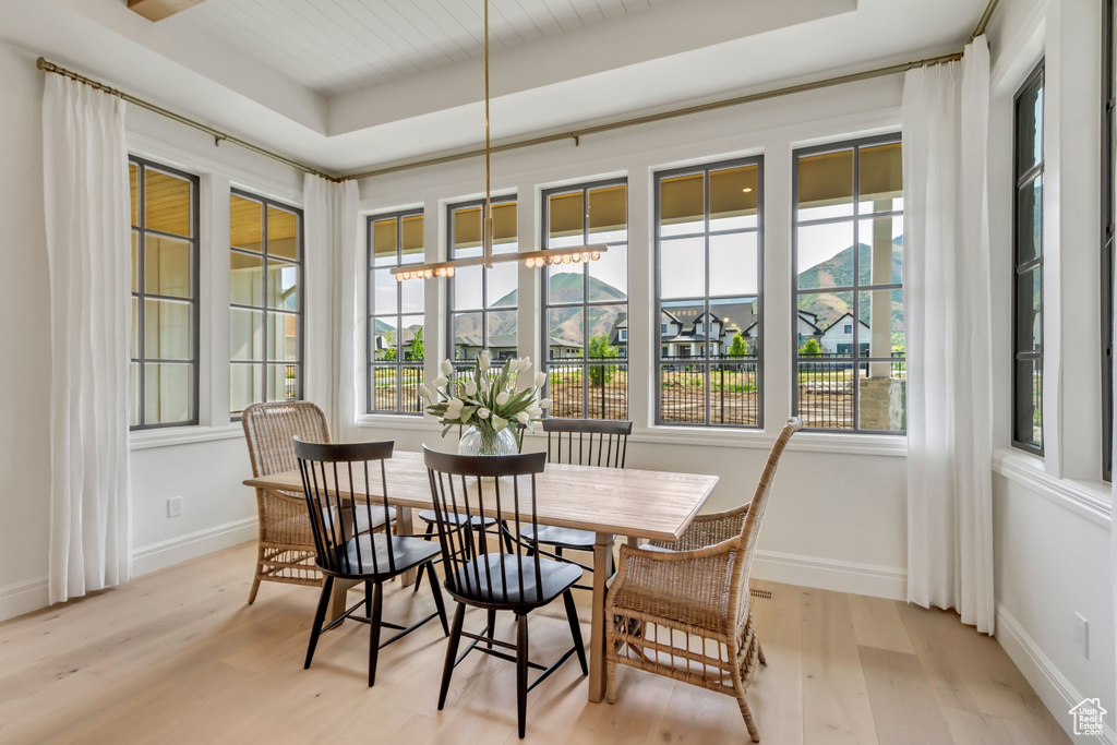Dining space with light wood-style floors, healthy amount of natural light, and baseboards
