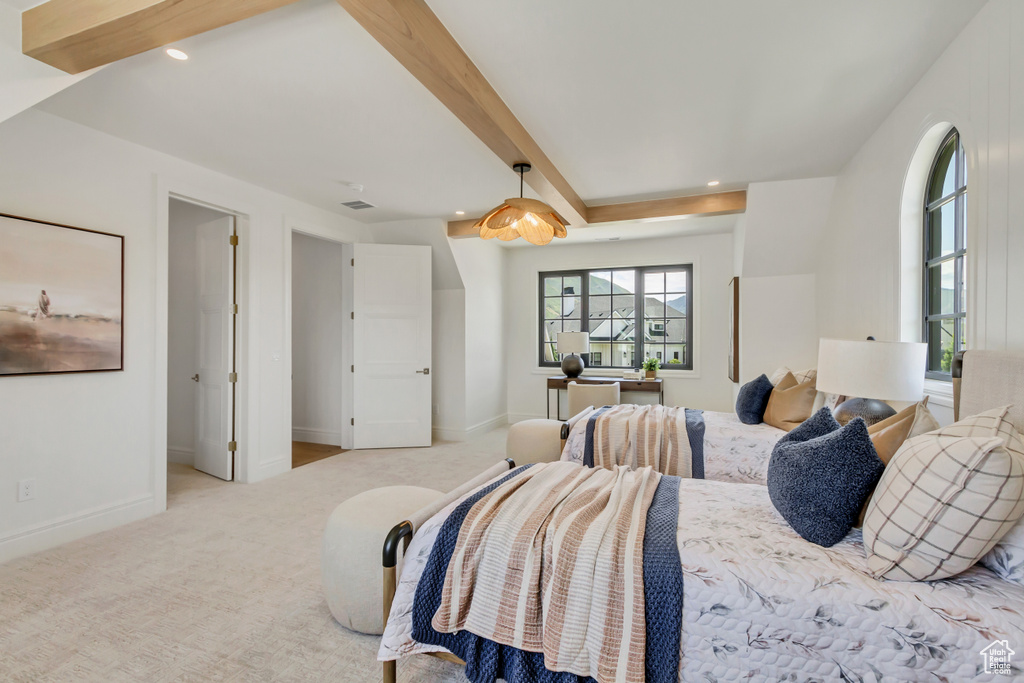 Carpeted bedroom featuring baseboards and recessed lighting