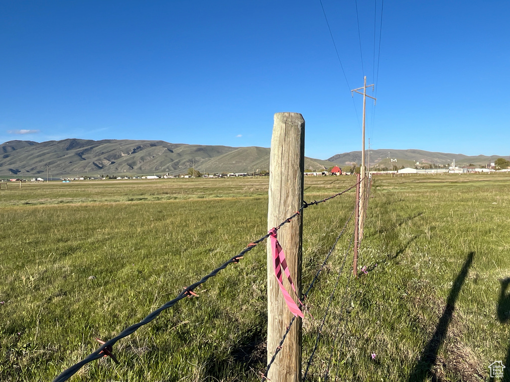 Mountain view with rural landscape and agricultural land