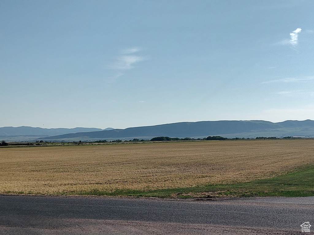 View of mountain backdrop with rural landscape