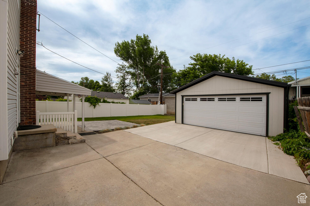 View of detached garage