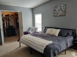 Bedroom featuring carpet, a closet, and a walk in closet