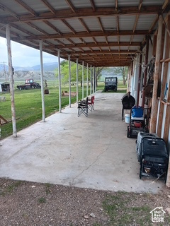 View of patio / terrace featuring a mountain view