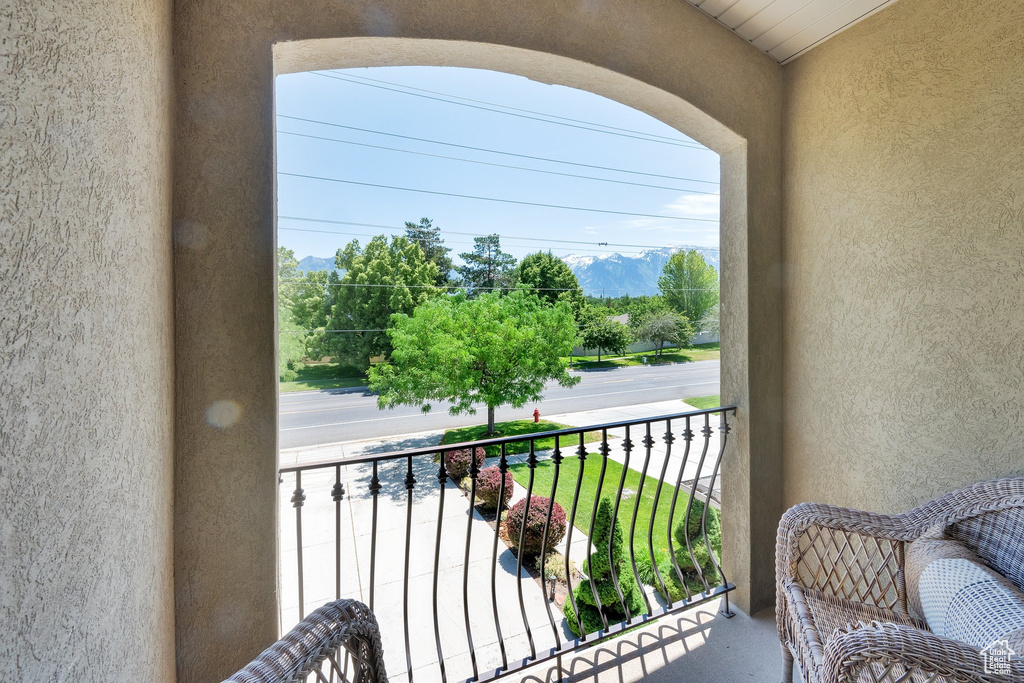 Balcony with a mountain view