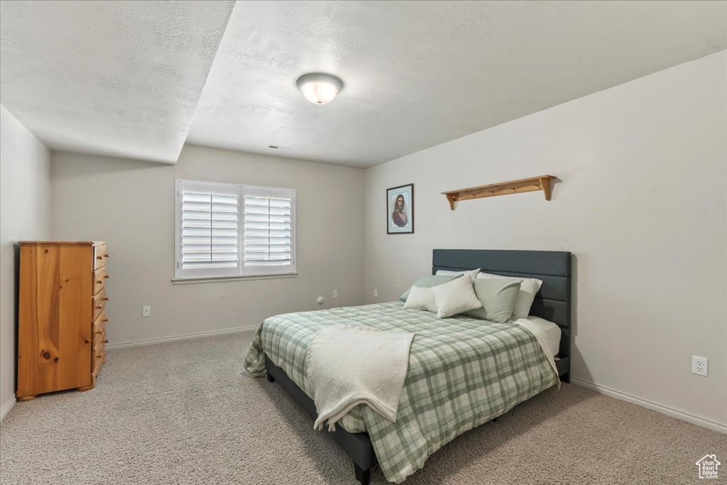 Bedroom featuring baseboards and light colored carpet
