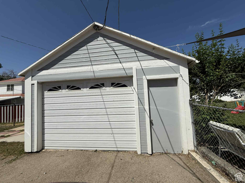 View of detached garage
