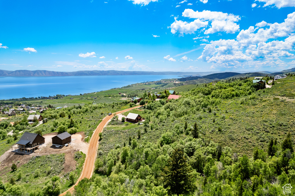Bird's eye view of a water and mountain view